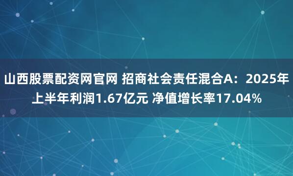 山西股票配资网官网 招商社会责任混合A：2025年上半年利润1.67亿元 净值增长率17.04%